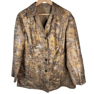 Chicos Metallic Gold Snake Print Reversible Suede Leather Jacket Size 1 Medium